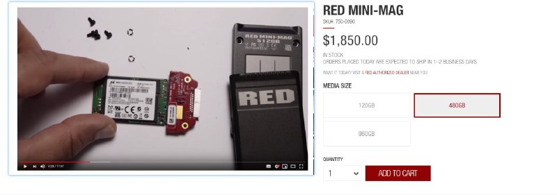 RED 相机的售价过万元*一块的存储卡被拆解后发现仅为普通消费级 SSD + 纯电路转接板拆解对比视频：