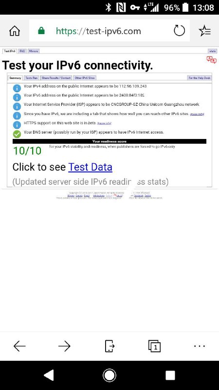 中国联通广州 LTE 已有 IPv4/IPv6 双栈