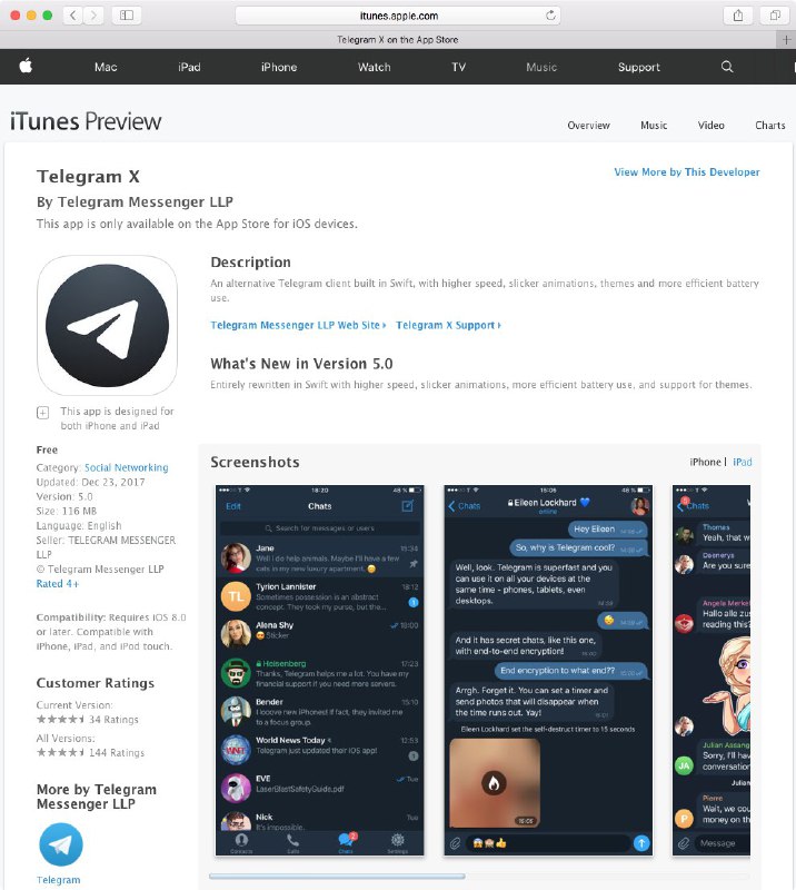 【Telegram X 发布】Telegram X 是 Telegram 官方在 iOS 发布的基于 Swift 的替代客户端，具有更快的速度、更加流畅的动画、主题和效率更高的电量使用
