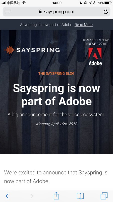 Adobe 新收购了一个做语音技术的公司——Sayspring
